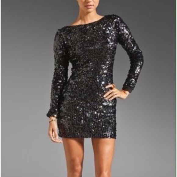 dress the population long sleeve sequin dress